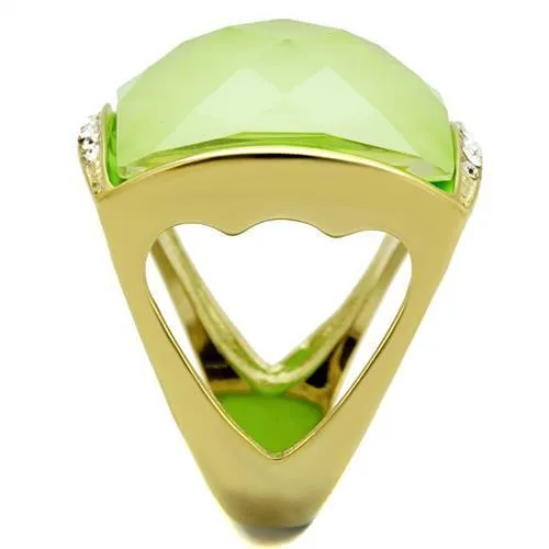 Alamode Rings TK2661 IP GoldIon Plating Stainless Steel Ring with Synthetic Synthetic Stone in Apple Green color