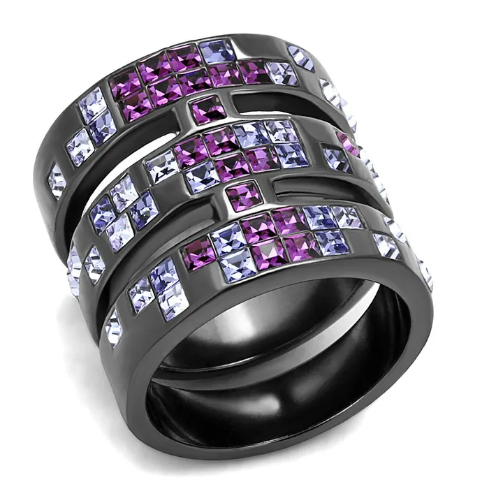 Alamode Rings TK2734 IP Light Black IP Gun Stainless Steel Ring with Top Grade Crystal in Multi Color Alamode Rings TK2734 IP Light Black IP Gun Stainless Steel Ring with Top Grade Crystal in Multi Color