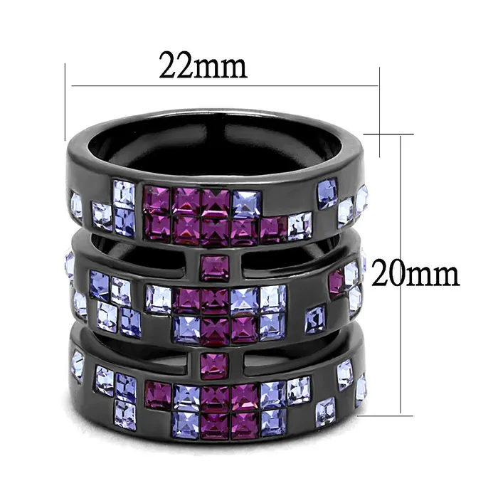 Alamode Rings TK2734 IP Light Black IP Gun Stainless Steel Ring with Top Grade Crystal in Multi Color