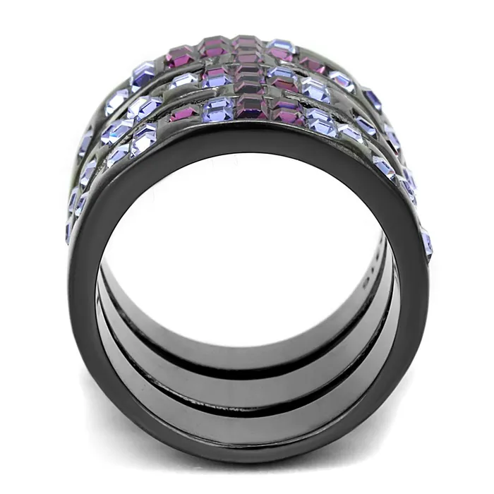 Alamode Rings TK2734 IP Light Black IP Gun Stainless Steel Ring with Top Grade Crystal in Multi Color