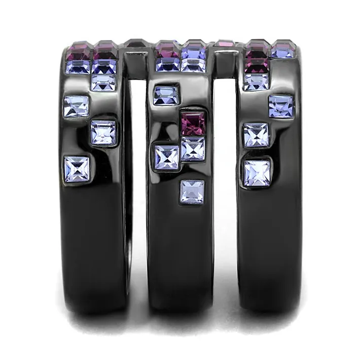 Alamode Rings TK2734 IP Light Black IP Gun Stainless Steel Ring with Top Grade Crystal in Multi Color