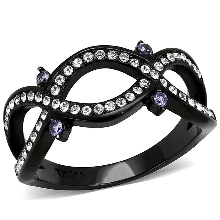 Alamode Rings TK3047 IP BlackIon Plating Stainless Steel Ring with AAA Grade CZ in Amethyst Alamode Rings TK3047 IP BlackIon Plating Stainless Steel Ring with AAA Grade CZ in Amethyst
