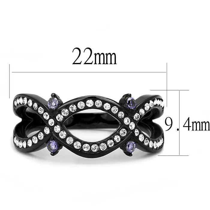 Alamode Rings TK3047 IP BlackIon Plating Stainless Steel Ring with AAA Grade CZ in Amethyst
