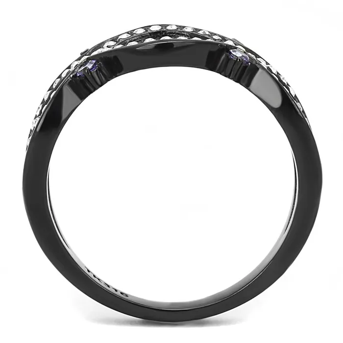 Alamode Rings TK3047 IP BlackIon Plating Stainless Steel Ring with AAA Grade CZ in Amethyst