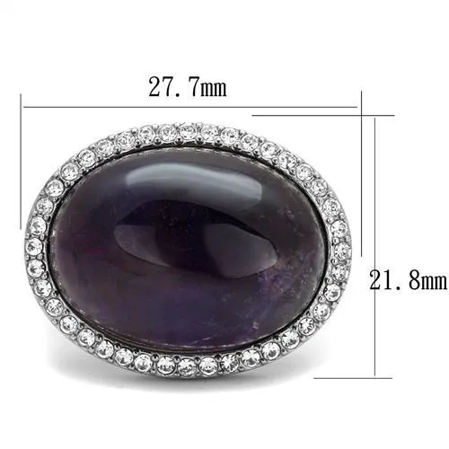 Alamode Rings TK3083 High polished no plating Stainless Steel Ring with SemiPrecious Amethyst Crystal in Amethyst