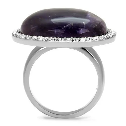 Alamode Rings TK3083 High polished no plating Stainless Steel Ring with SemiPrecious Amethyst Crystal in Amethyst