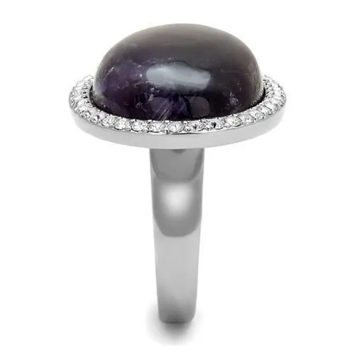 Alamode Rings TK3083 High polished no plating Stainless Steel Ring with SemiPrecious Amethyst Crystal in Amethyst