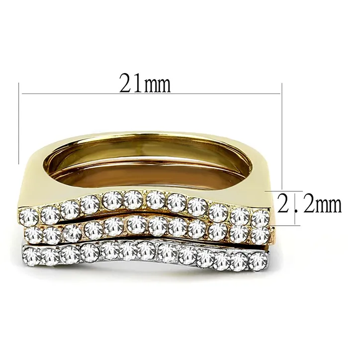 Alamode Rings TK3234 Three Tone IP Gold IP Rose Gold High Polished Stainless Steel Ring with Top Grade Crystal in Clear