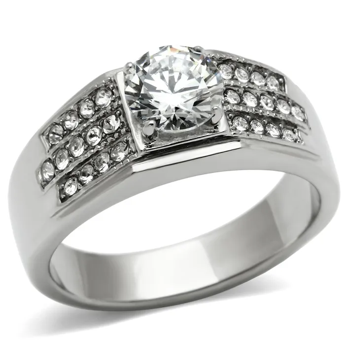 Alamode Rings TK354 High polished no plating Stainless Steel Ring with AAA Grade CZ in Clear Alamode Rings TK354 High polished no plating Stainless Steel Ring with AAA Grade CZ in Clear