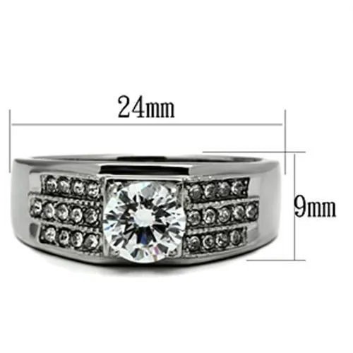 Alamode Rings TK354 High polished no plating Stainless Steel Ring with AAA Grade CZ in Clear