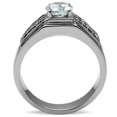 Alamode Rings TK354 High polished no plating Stainless Steel Ring with AAA Grade CZ in Clear