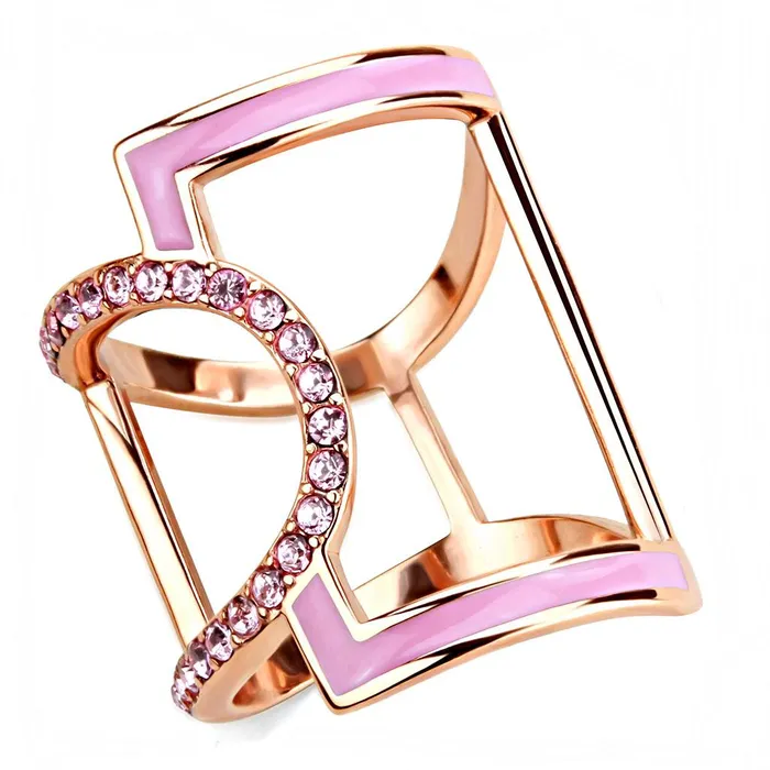 Alamode Rings TK3561 IP Rose GoldIon Plating Stainless Steel Ring with Top Grade Crystal in Light Rose Alamode Rings TK3561 IP Rose GoldIon Plating Stainless Steel Ring with Top Grade Crystal in Light Rose