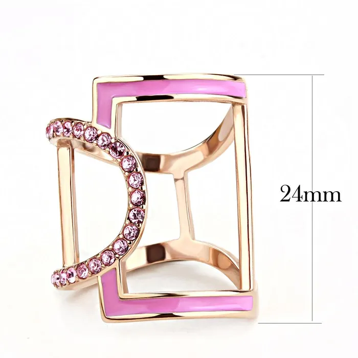 Alamode Rings TK3561 IP Rose GoldIon Plating Stainless Steel Ring with Top Grade Crystal in Light Rose