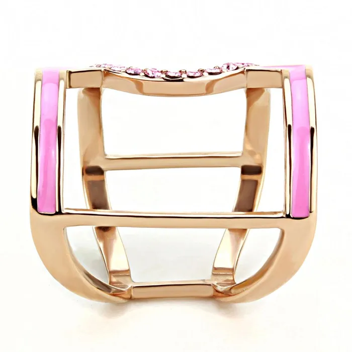 Alamode Rings TK3561 IP Rose GoldIon Plating Stainless Steel Ring with Top Grade Crystal in Light Rose