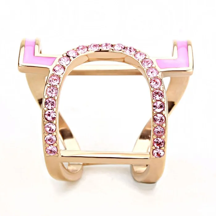 Alamode Rings TK3561 IP Rose GoldIon Plating Stainless Steel Ring with Top Grade Crystal in Light Rose