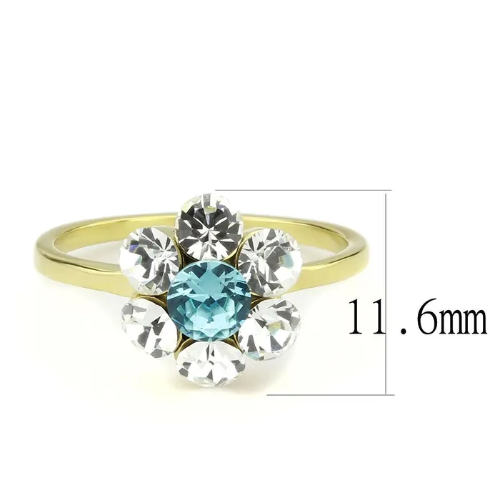 Alamode Rings TK3642 IP GoldIon Plating Stainless Steel Ring with Synthetic Synthetic Glass in Sea Blue