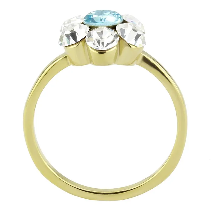 Alamode Rings TK3642 IP GoldIon Plating Stainless Steel Ring with Synthetic Synthetic Glass in Sea Blue
