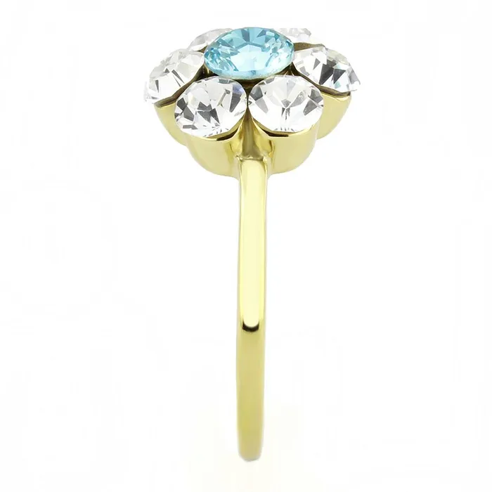 Alamode Rings TK3642 IP GoldIon Plating Stainless Steel Ring with Synthetic Synthetic Glass in Sea Blue
