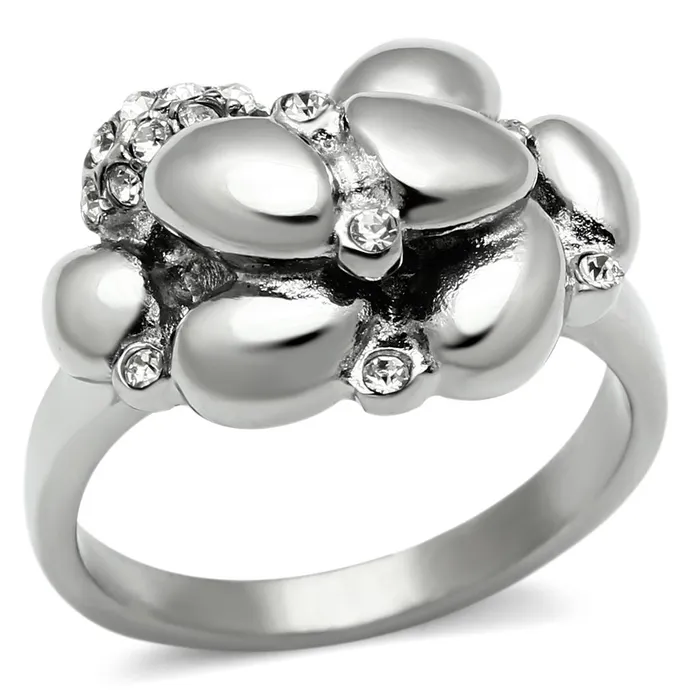 Alamode Rings TK476 High polished no plating Stainless Steel Ring with Top Grade Crystal in Clear Alamode Rings TK476 High polished no plating Stainless Steel Ring with Top Grade Crystal in Clear