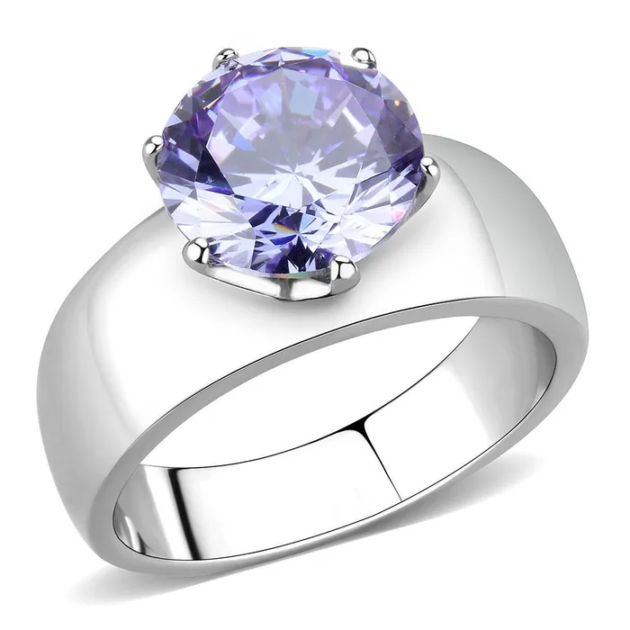 Alamode Rings TK52006 High polished no plating Stainless Steel Ring with AAA Grade CZ in Light Amethyst Alamode Rings TK52006 High polished no plating Stainless Steel Ring with AAA Grade CZ in Light Amethyst