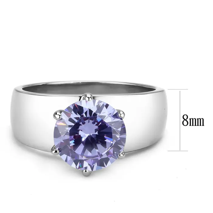 Alamode Rings TK52006 High polished no plating Stainless Steel Ring with AAA Grade CZ in Light Amethyst