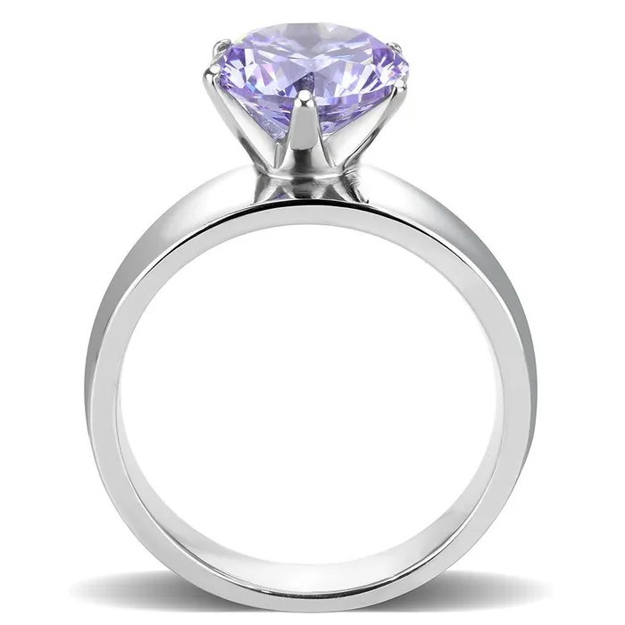 Alamode Rings TK52006 High polished no plating Stainless Steel Ring with AAA Grade CZ in Light Amethyst