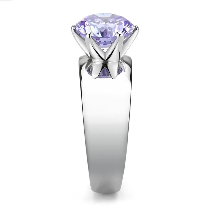 Alamode Rings TK52006 High polished no plating Stainless Steel Ring with AAA Grade CZ in Light Amethyst