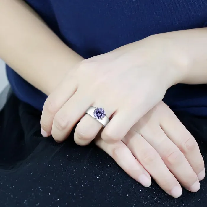 Alamode Rings TK52006 High polished no plating Stainless Steel Ring with AAA Grade CZ in Light Amethyst