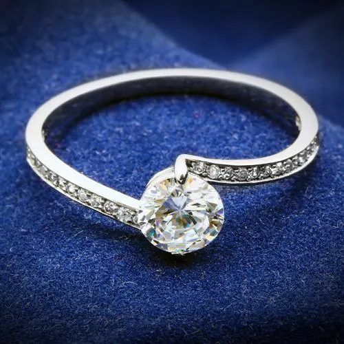 Alamode Rings TS057 Rhodium 925 Sterling Silver Ring with AAA Grade CZ in Clear Alamode Rings TS057 Rhodium 925 Sterling Silver Ring with AAA Grade CZ in Clear