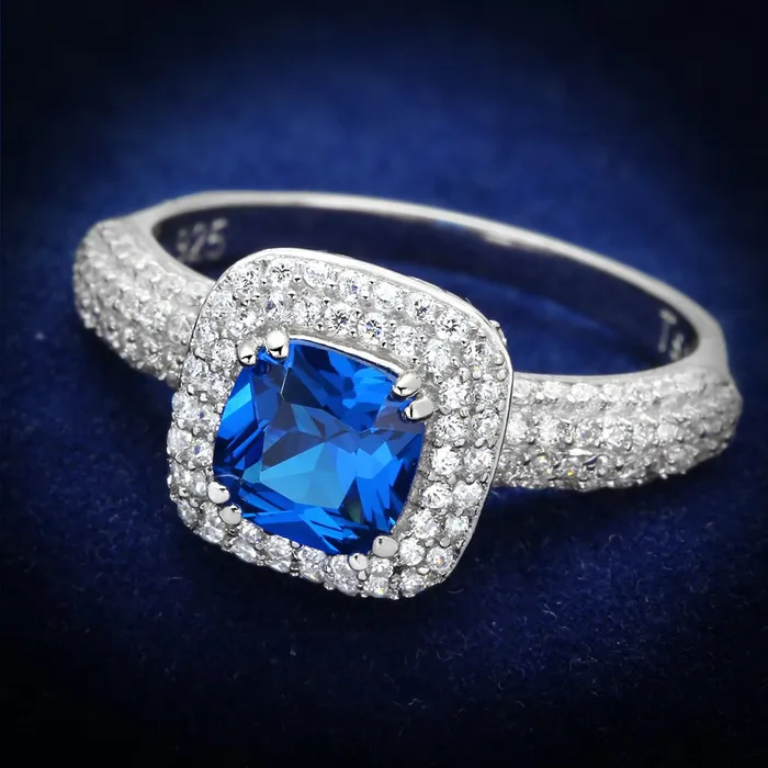 Alamode Rings TS137 Rhodium 925 Sterling Silver Ring with Synthetic Spinel in London Blue Alamode Rings TS137 Rhodium 925 Sterling Silver Ring with Synthetic Spinel in London Blue
