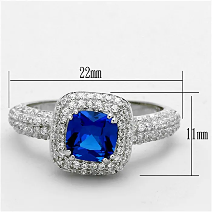 Alamode Rings TS137 Rhodium 925 Sterling Silver Ring with Synthetic Spinel in London Blue