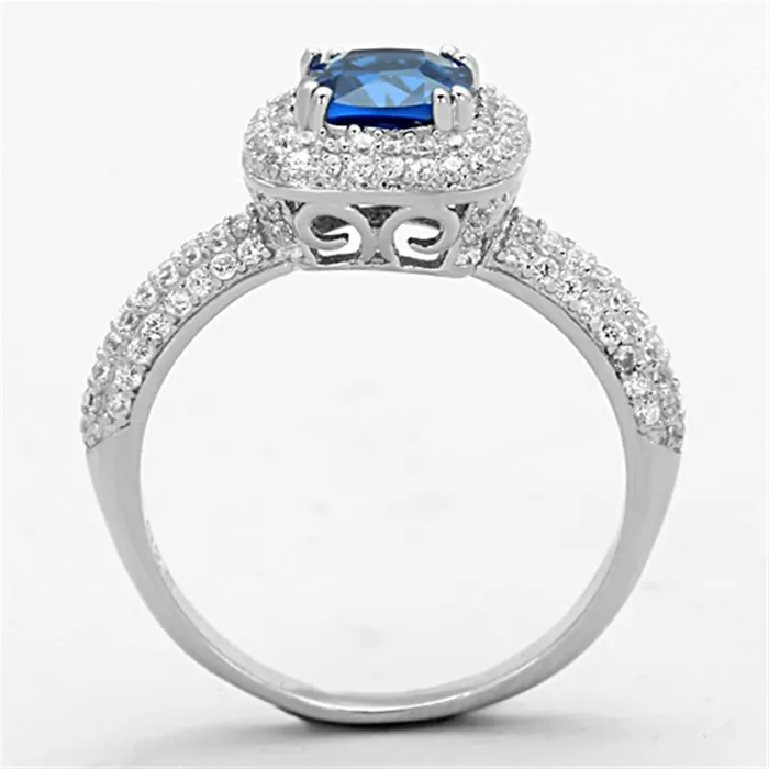 Alamode Rings TS137 Rhodium 925 Sterling Silver Ring with Synthetic Spinel in London Blue