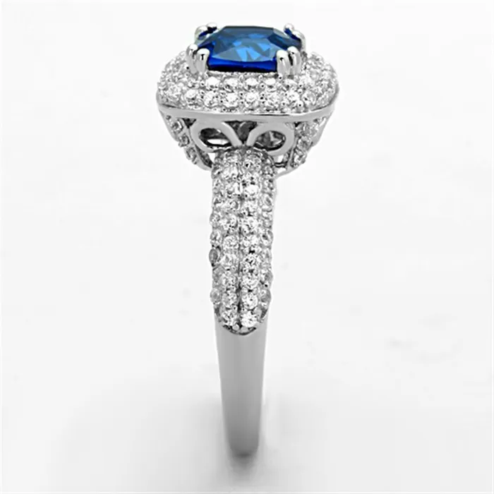 Alamode Rings TS137 Rhodium 925 Sterling Silver Ring with Synthetic Spinel in London Blue
