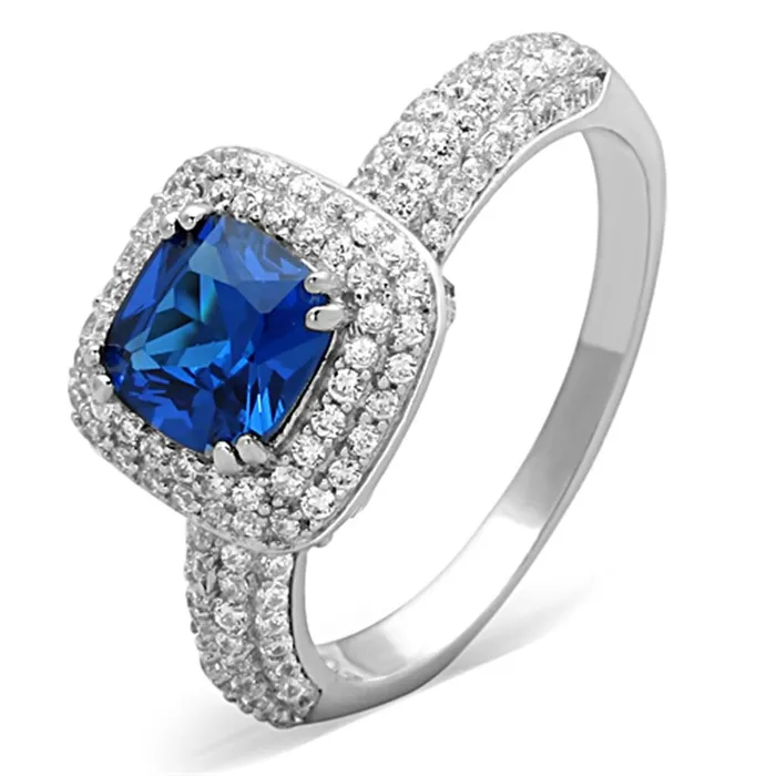 Alamode Rings TS137 Rhodium 925 Sterling Silver Ring with Synthetic Spinel in London Blue