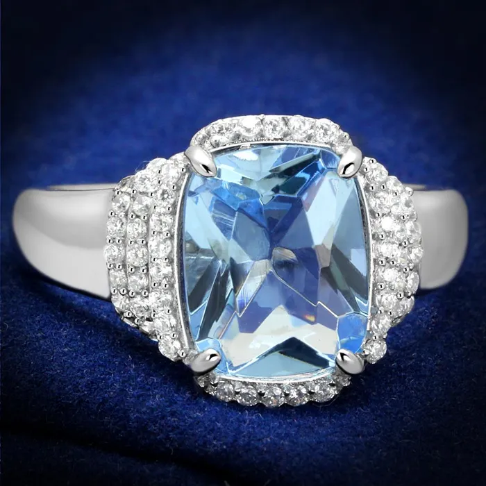 Alamode Rings TS562 Rhodium 925 Sterling Silver Ring with Synthetic Synthetic Glass in Light Sapphire Alamode Rings TS562 Rhodium 925 Sterling Silver Ring with Synthetic Synthetic Glass in Light Sapphire
