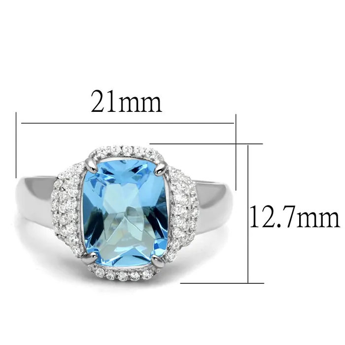 Alamode Rings TS562 Rhodium 925 Sterling Silver Ring with Synthetic Synthetic Glass in Light Sapphire