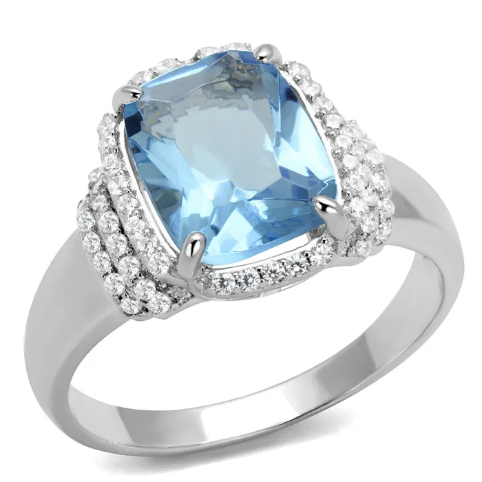 Alamode Rings TS562 Rhodium 925 Sterling Silver Ring with Synthetic Synthetic Glass in Light Sapphire