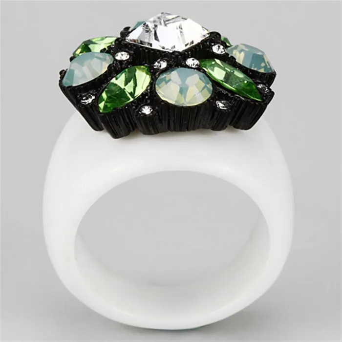 Alamode Rings VL105 IP BlackIon Plating Brass Ring with Top Grade Crystal in Clear