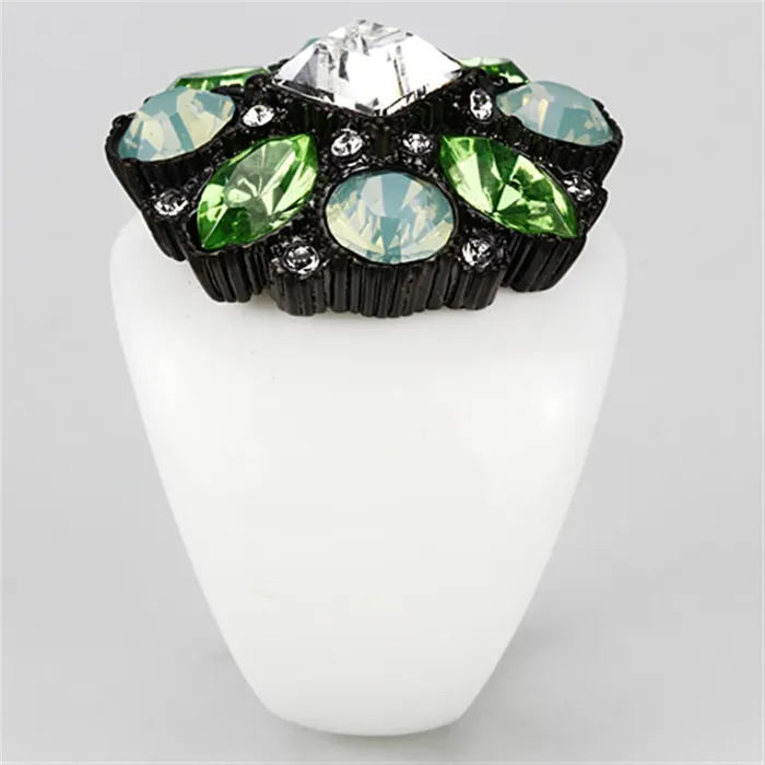 Alamode Rings VL105 IP BlackIon Plating Brass Ring with Top Grade Crystal in Clear