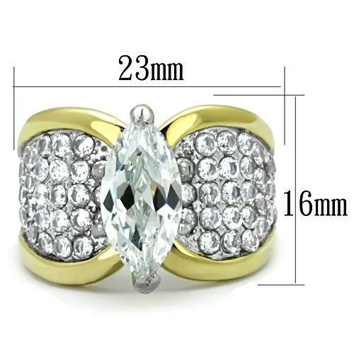 Alamode TK1548 TwoTone IP Gold Ion Plating Stainless Steel Ring with AAA Grade CZ in Clear Rings