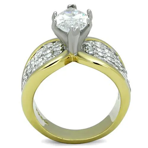 Alamode TK1548 TwoTone IP Gold Ion Plating Stainless Steel Ring with AAA Grade CZ in Clear Rings