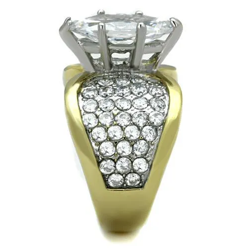 Alamode TK1548 TwoTone IP Gold Ion Plating Stainless Steel Ring with AAA Grade CZ in Clear Rings