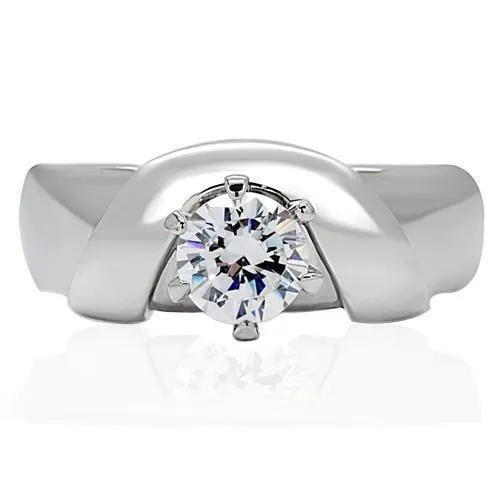 Alamode TK191 High polished no plating Stainless Steel Ring with AAA Grade CZ in Clear Rings