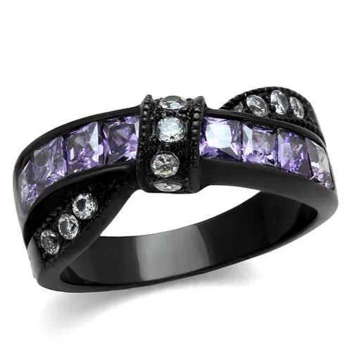 Alamode TK2140 IP BlackIon Plating Stainless Steel Ring with AAA Grade CZ in Amethyst Rings Alamode TK2140 IP BlackIon Plating Stainless Steel Ring with AAA Grade CZ in Amethyst Rings