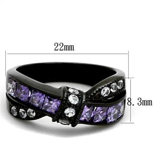 Alamode TK2140 IP BlackIon Plating Stainless Steel Ring with AAA Grade CZ in Amethyst Rings