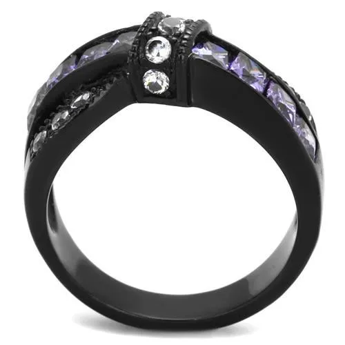 Alamode TK2140 IP BlackIon Plating Stainless Steel Ring with AAA Grade CZ in Amethyst Rings