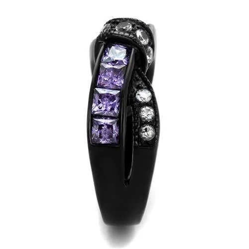 Alamode TK2140 IP BlackIon Plating Stainless Steel Ring with AAA Grade CZ in Amethyst Rings