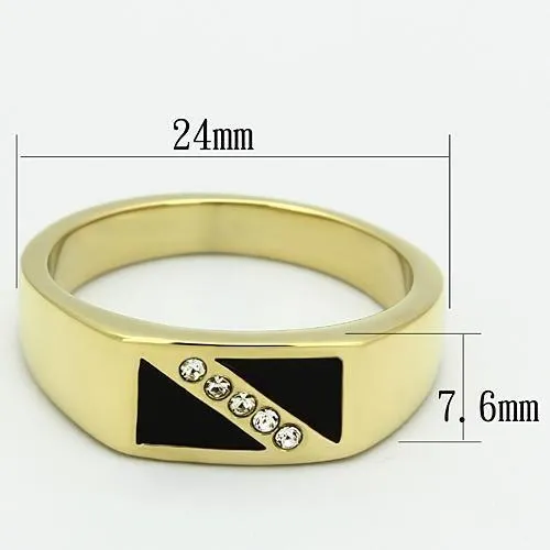 Alamode TK775 IP GoldIon Plating Stainless Steel Ring with Top Grade Crystal in Clear Rings