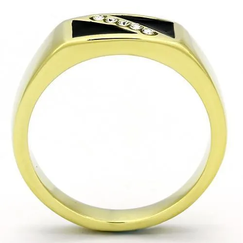 Alamode TK775 IP GoldIon Plating Stainless Steel Ring with Top Grade Crystal in Clear Rings