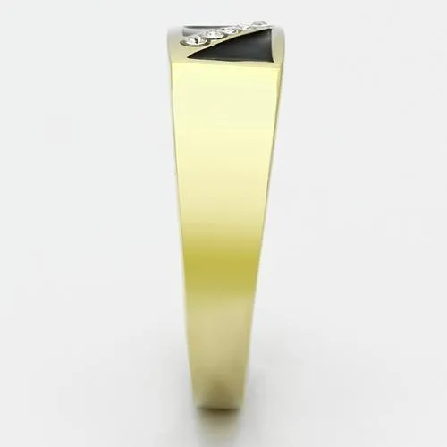 Alamode TK775 IP GoldIon Plating Stainless Steel Ring with Top Grade Crystal in Clear Rings